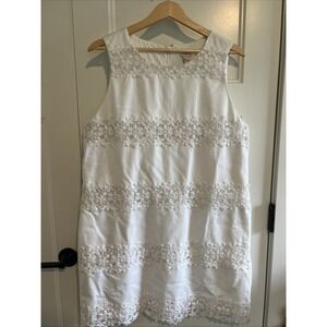J. Crew Women's White Sheath Mini Lace Floral Sundress 100% Cotton 14 NWOT